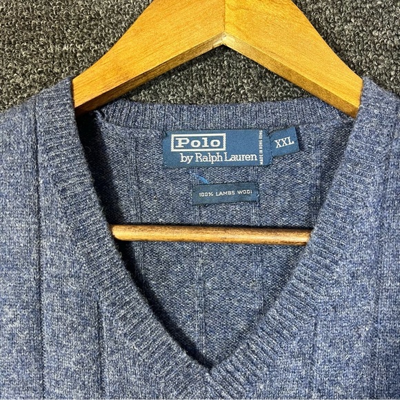 Polo Ralph Lauren Blue Lmbs Wool V-Neck Sweater Vest, Men’s XXL - Picture 2 of 7